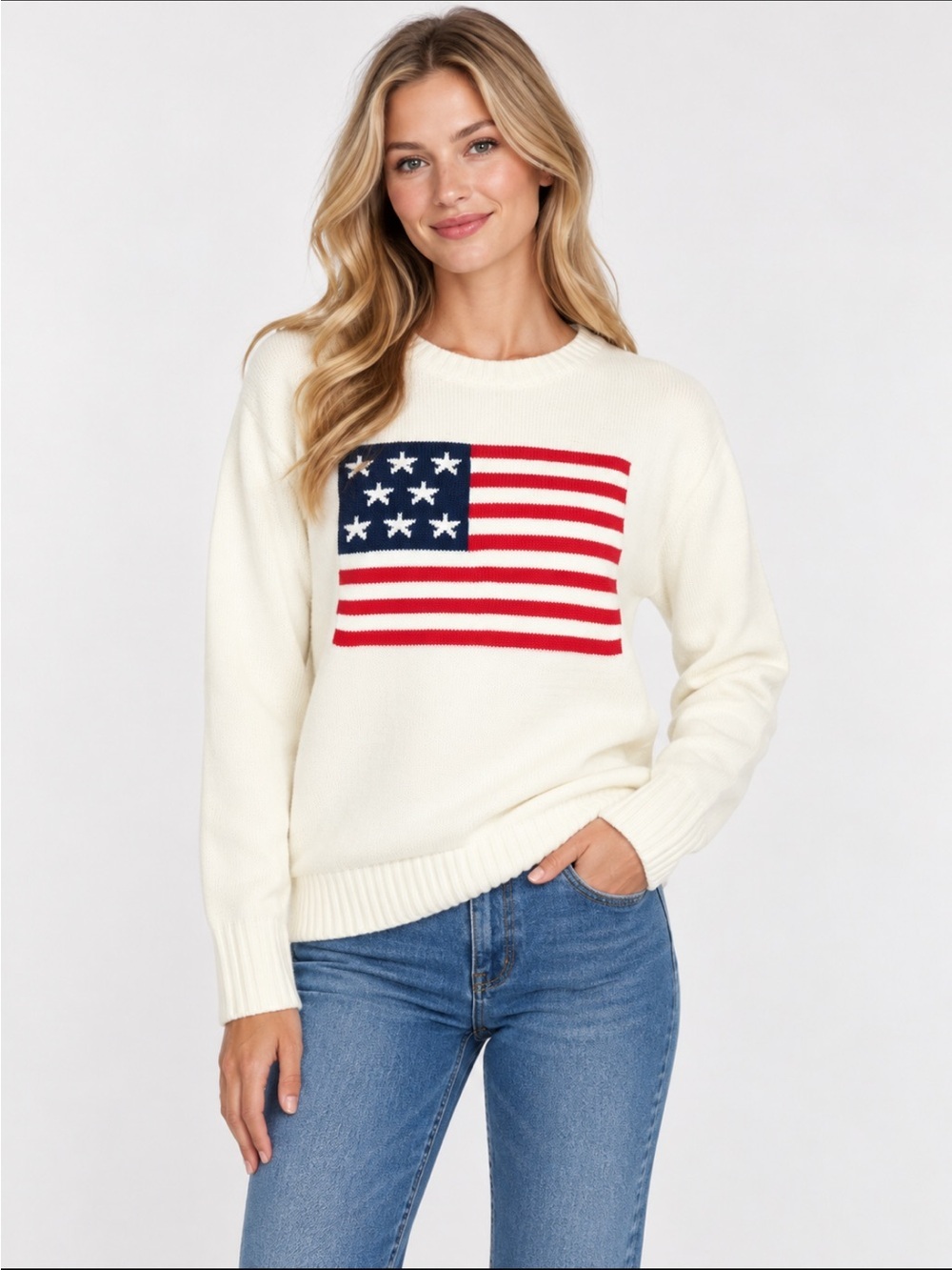 Mighty Fine Mighty Fine Women's Americana Flag Sweater July 4th Independence Day